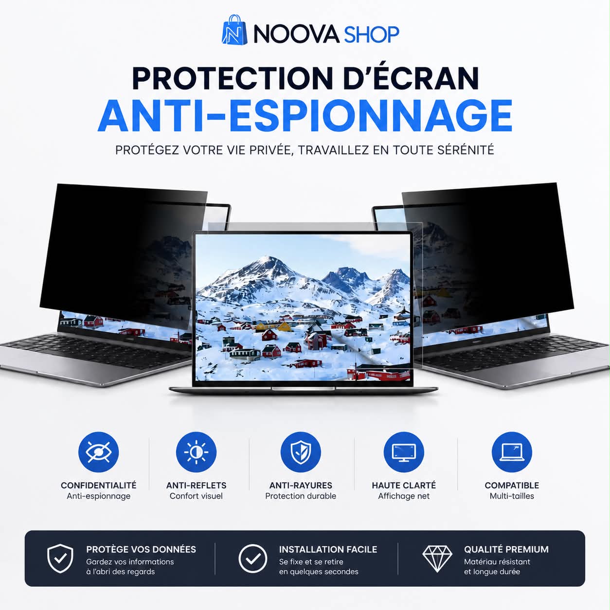 Protection d'écran Anti-Espionnage, Anti-Reflets, Anti-Rayures