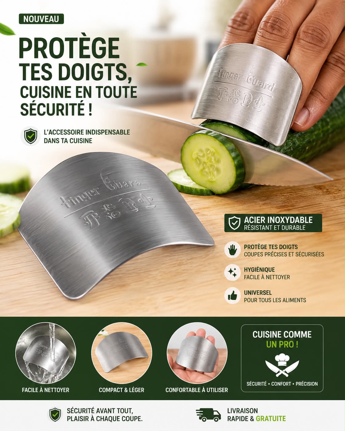 Protection des Doigts en Acier Inoxydable ( Lot de 5 dans un paquet )